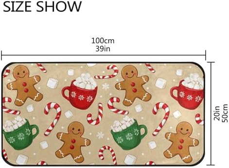 Christmas Gingerbread Man Kitchen Rug Winter Cane Candy Kitchen Mat Floor Mats Non Slip Rug for Indoor Bedroom Living Room Bathroom Home Decor 39" X 20"