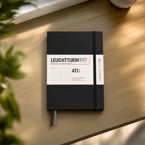 LEUCHTTURM1917 372931 Notebook 411 Medium (A5), Hardcover, 411 Numbered Pages, Black, Dotted, More Thoughts, More Ideas, More Memories, More Pages