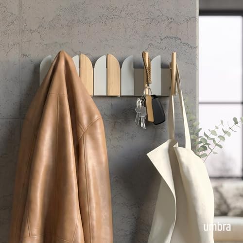 Umbra Saloon Wall Hook, Wall Mounted Coat Rack, 5 Hook, Natural