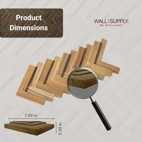 Wall!Supply 3D Wall Panels – Reclaimed Herringbone Asian Teak Wood – Home Decor Wallpaper Alternative for Living Room, Bedroom & Office – Easy DIY Installation – 16 Pack, Covers 11.63 Sq Ft
