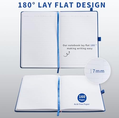 Heture Hardcover Notebooks, A5 Lined Journals Notebook for Writing 160 Pages, 8.2 x 5.5 inch, Blue Colors Classic Ruled Notebooks for College/Work/Travel (Blue, 1 Pack)