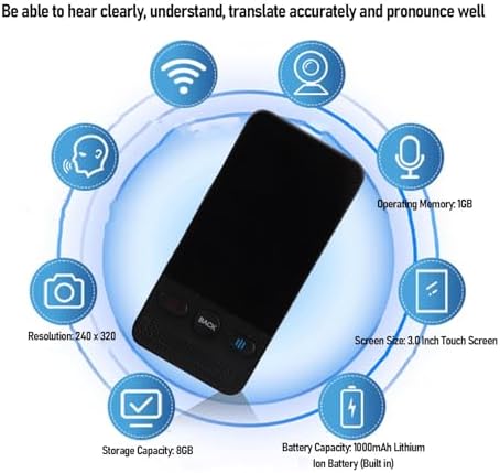 Zunate Language Delay Unit 2 Way Real Time Smart Voice Translator 138 Language Registration 1 GB 8 GB WiFi for Travelers Students Businessmen Black