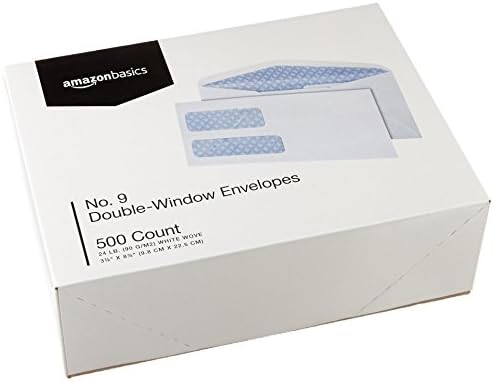 Amazon Basics #9 Double Window Security Gummed Business Envelopes for Invoices,500 Count, White (Pack of 5)