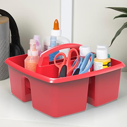 Storex 3-Compartment Small Caddy – Multipurpose Classroom Organizer with Handle, Red, 5-Pack (00949U06C)