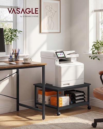 VASAGLE 2-Tier Printer Stand with Locking Wheels, Under Desk Printer Table