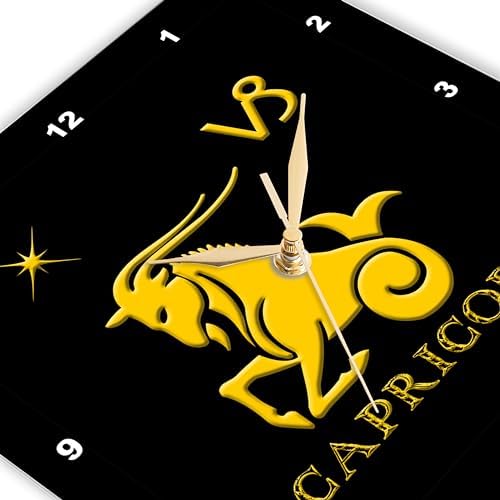 3dRose Wall Clock Silent - 15 inch - Capricorn Zodiac Symbol. Image of a Goat, a Star and a Sign - Alexis Design - Zodiac