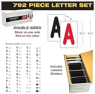 Swinging Changeable Message Sidewalk Sign: 24" x 36" Sign with 792 Pre-Cut Double Sided Letters and Storage Box. Includes Black Board & Letter Board (Black Color Legs)