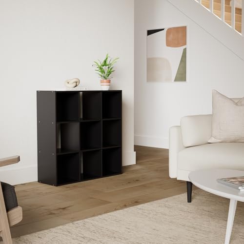 SUPER DEAL 9 Cube Storage Organizer, 3 Tier Bookshelf Open Shelf Display Rack with 5 Removable Back Panels Wood Bookshelf System for Home, Office, Bedroom, Living Room, Dark Brown
