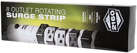 Monoprice 8 Outlet Rotating Surge Strip - UL Rated 2,160 Joules with Grounded and Protected Light Indicator, Gray