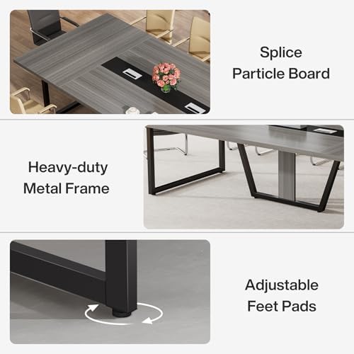 Tribesigns 8FT Conference Table, 94.49 L x 47.24 W x 29.53 H Inches Large Meeting Podcast Table for 10 People, Business Style Wooden Training Table with Strong Metal Frame for Office Conference