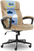 Serta® Hannah Executive Home Office Desk Chair, Ergonomic Mid-Back with Lumbar Support, Firm Seat Cushion, Layered Body Pillows, Padded Armrests, Swivel Base, Easy Assembly, Microfiber, Beige