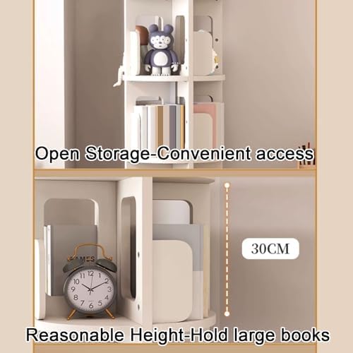 GAMAK Small Bookshelf with Storage for Kids 2-4 Tier Rotating Bookshelf with Brake Wheels 360° Display Wood Book Shelf Organizer for Bedroom Living Room Study Room (Size : Four)