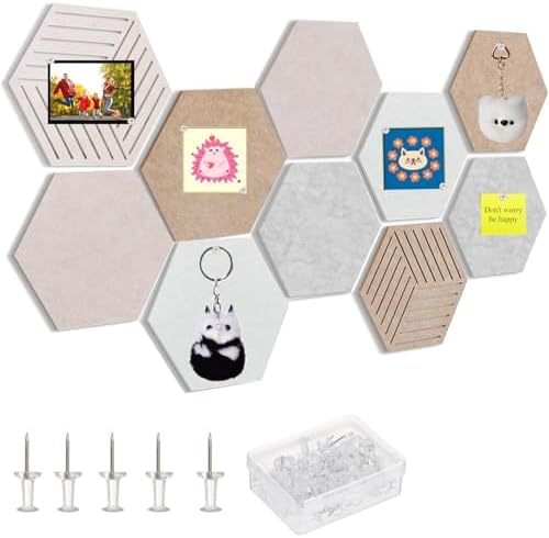 HexagonalNoticeBoardSet10PiecesCorkBoardFeltPinboardSuitableforOfficeMemoPhotoWallDecorClassroomDIYCuteMessageBoard