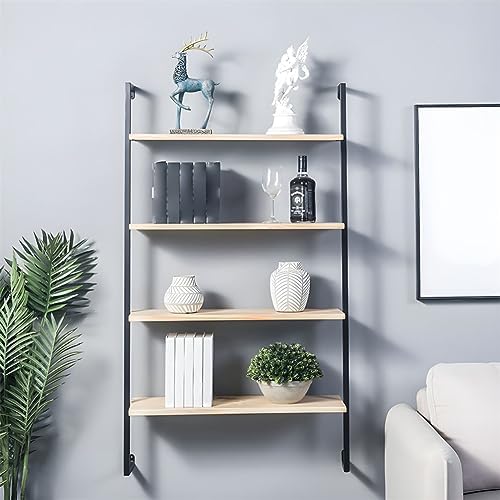 Contemporary Wall Unit Bookcase Metal Frame Pine Wood Shelf Bookshelf Wall-Mounted Bookshelf Wrought Iron Bag Rack Multi-Layer Clothing Store Decoration Black Wood 23.6" L x 9.8" W x 55.1" H