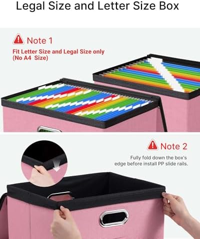 Oterri File Box Large 1-Pack Hanging Organizer for Letter/Legal-Size Folder | Dustproof Lid. 3 Mesh Pockets. Collapsible Scratch-Resistant GRS Linen. Slide Rails. Office, Home, Dorm