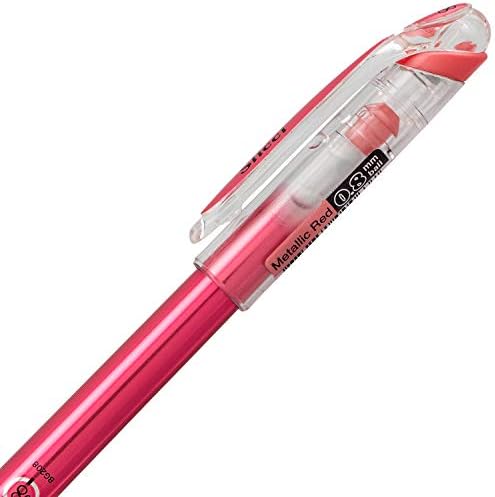 Pentel Arts Slicci Metallic 0.8 mm Needle Tip Gel Pen, Metallic Red Ink, Box of 12 (BG208-MB)