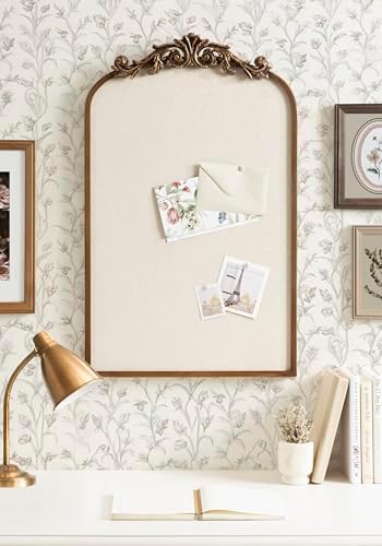 Kate and Laurel Arendahl Arch Pinboard; Gold; 19 x 31; Framed Arched Ornate Vintage Pinboard for Unique Display; Organization; and Decor Options