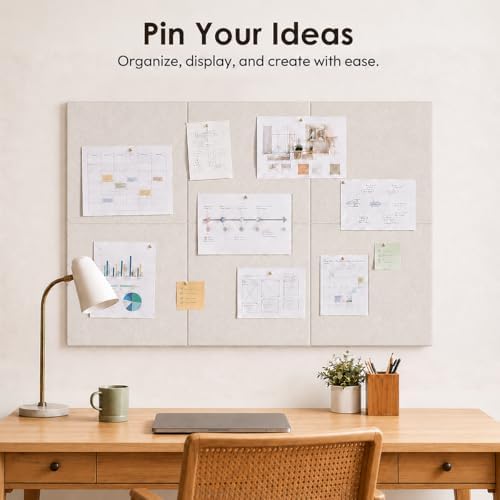 SIOLOC Felt Bulletin Board Tiles, 6 Pack Oatmeal Beige Cork Board Alternative for Walls, Large Felt Wall Tiles, 36''x 24‘’ Push Pin Board for Home Office, Classroom, Dorm Decor