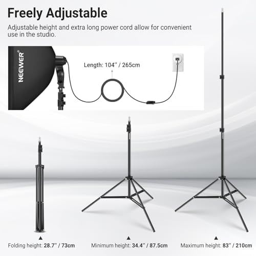 NEEWER 24"x24" 450W Equivalent Softbox Lighting Kit w Tripod Stand, NK104