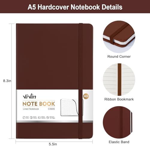 ViVin 8 Pack A5 Hardcover Lined Notebook,192 pg College Ruled 5.5x8.3