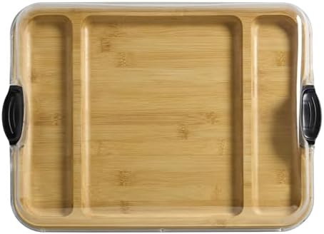 FARBERWARE Build-a-Board Cutting Board with Three Compartments and Clear Locking Lid for Charcuterie, Snacks, and More, Bamboo