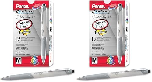 Pentel Glidewrite Signature Ballpoint Pen Pearl White Barrel, (1.0mm) Medium Line, Black Ink, 12 Pens (BX930W-A) (Pack of 2)