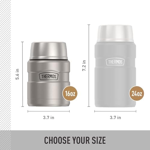 THERMOS Stainless King Food Jar with Spoon, 16oz, Matte Steel