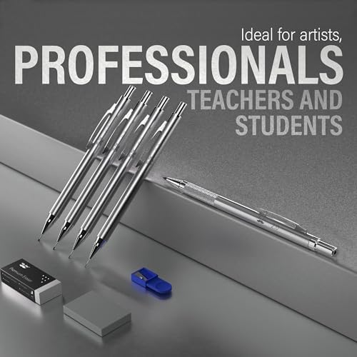 Mr. Pen- Metal Mechanical Pencil in Leather Case, 5 Pack, 5 Sizes, 0.3, 0.5