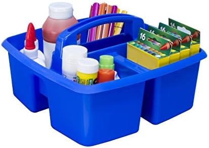 Storex 3-Compartment Small Caddy – Multipurpose Classroom Organizer with Handle, Azure, 6-Pack (00947A06C)