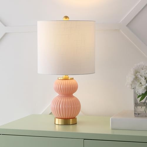 JONATHAN Y Daphne Ribbed Gourd Metal/Glass Table Lamp 20", Pink