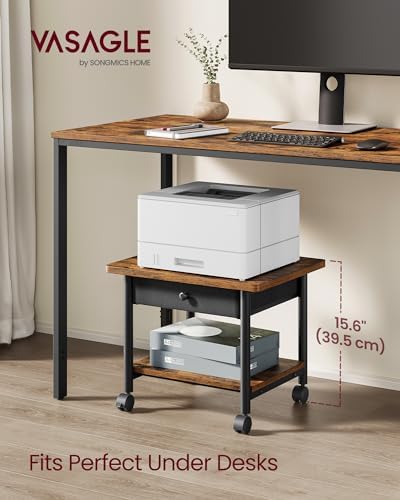VASAGLE 2-Tier Printer Stand with Locking Wheels, Under Desk Printer Table