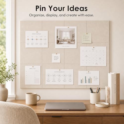 SIOLOC Felt Bulletin Board Tiles, 12 Pack Oatmeal Beige Cork Board Alternative for Walls, Large Felt Wall Tiles, 47.2 x 35.4 in Oversized Pin Board for Home Office Classroom Dorm Decor