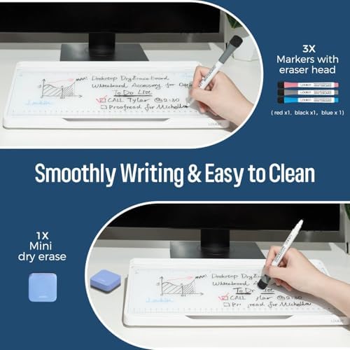 loukin Glass Desktop Whiteboard, 15.3" x 5.6" Dry Erase Desk Board, White