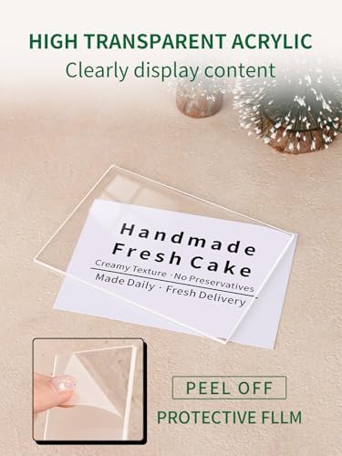 6 Pack Small Acrylic Sign Holder with Wood Base 3.94x2.76 Inch, L-Shape