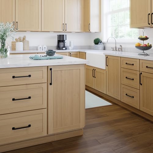 Franklin Brass 10 Pack Matte Black Cabinet Handles 6-5/16 inch (160mm) Kitchen Cabinet Handles and Drawer Pulls for Cupboards and Dressers |Notched Backplate