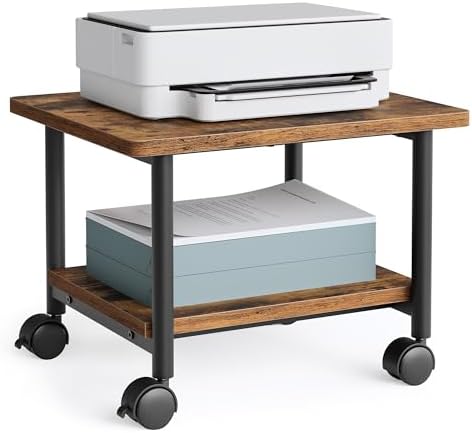 VASAGLE 2-Tier Printer Stand with Locking Wheels, Under Desk Printer Table