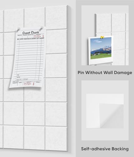 Large Cork Board for Walls 36" x 24", 6 Pack Felt Wall Tiles with Push Pins for Office Home, Pin Board Bulletin Board for Photo Pictures, White