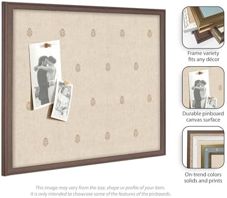 Kate and Laurel Framed Fabric Pinboard 26 x 20, Beige Botanical Block Print Printed Linen Classic Bulletin Board for Use as a Vision Board or Wall Organization, Florence Gold Frame
