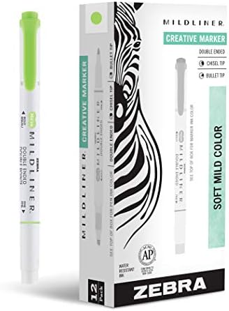 Zebra Pen MILDLINER No Bleed Highlighter, Green Color, Dual Tip, 12-Pack