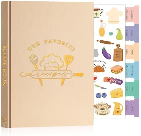 Lanpn A5 Blank Recipe Book Cookbook for 70 Recipes, Leather Cover Waterproof Empty Cooking Journal to Write in Your Own Recipes, Recipe Notebook with Stickers to Organize Your Family Recipes, Oat