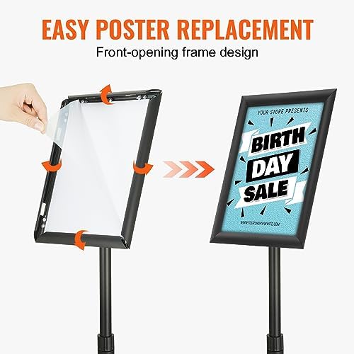 VEVOR Pedestal Sign Holder, 8.5 x 11 Inch Vertical and Horizontal Adjustable Poster Stand, Heavy-Duty Floor Standing Sign Holder with Round Base for Display, Advertisement, and Outdoor, Black