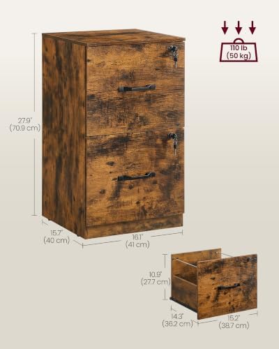 VASAGLE 2 Drawer File Cabinet with Locks, for A4, Letter Sized Documents