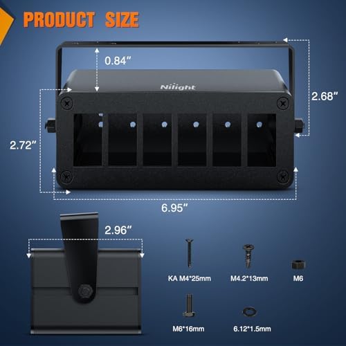 Nilight 6 Gang Rocker Switch Box Detachable Housing 6 Holes Aluminum Panel