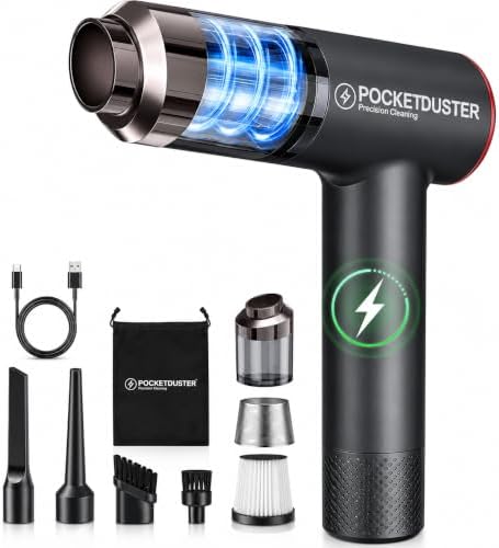 2-in-1 Compressed Air Duster and Mini Vacuum Cleaner with 150000 High RPM - Powerful Brushless Motor for Desktop, Keyboards, Laptop, Dryer and Electronics