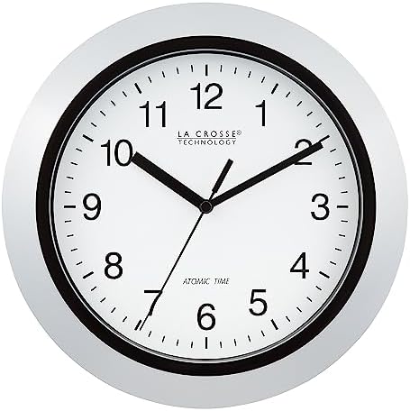La Crosse Technology WT-3102S Atomic Analog Wall Clock, 10", Silver