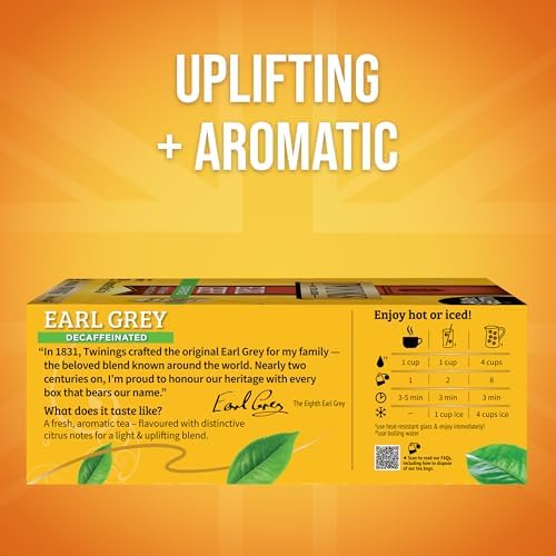 Twinings Decaffeinated Earl Grey Black Bergamot Tea Bags 100CT Box (1 Pack)