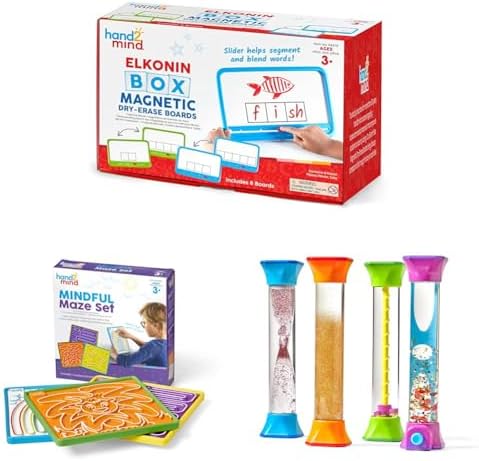 hand2mind Elkonin Boxes Magnetic Dry Erase Boards Set & Mindful Maze Boards & Sensory Fidget Tubes