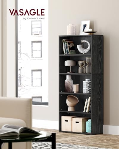 VASAGLE Bookshelf, 23.6 Inches Wide, 5-Tier Open Bookcase with Adjustable Storage Shelves, Floor Standing Unit, Ebony Black ULBC165T56