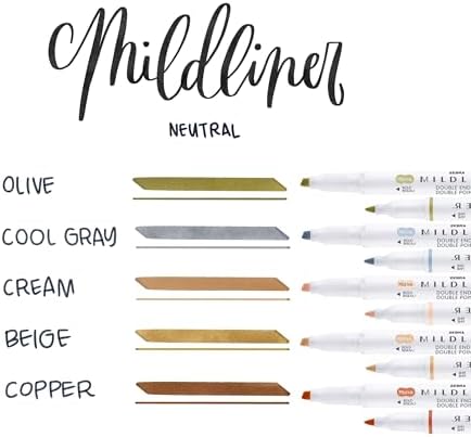 Zebra Pen Mildliner Double-Ended Highlighter Set, Broad and Fine Point Tips, No Bleed Bible Assorted Neutral Vintage Ink Colors, Model Number: 78605, 5-Count, Pack of 2