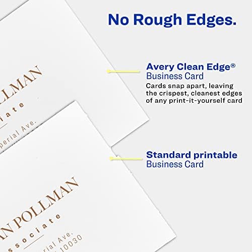 Avery® Clean Edge® Printable Business Cards, Sure Feed® Technology, 2" x 3.5", Ivory, 200 Blank Cards for Inkjet Printers (08876)